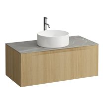 LAUFEN ARUN Zásuvkový element 1000, s 1 zásuvkou, s výrezom uprostred, s vrchnou doskou Piasentina Grigio vr. otvoru pre batériu, 1005x505x390 mm, Bledý dub 250, H4161151512501