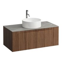 LAUFEN ARUN Zásuvkový element 1000, s 1 zásuvkou, s výrezom uprostred, s vrchnou doskou Piasentina Grigio vr. otvoru pre batériu, 1005x505x390 mm, Noce Canaletto – drevená dyha 630, H4161151516301