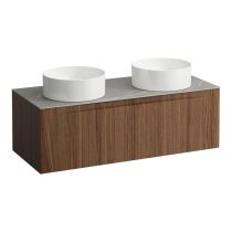 LAUFEN ARUN Zásuvkový element 1200, s 1 zásuvkou, s výrezom vľavo a vpravo, s vrchnou doskou Piasentina Grigio, 1205x505x390 mm, Noce Canaletto – drevená dyha 630, H4161241516301