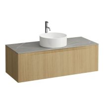 LAUFEN ARUN Zásuvkový element 1200, s 1 zásuvkou, s výrezom uprostred, s vrchnou doskou Piasentina Grigio vr. otvoru pre batériu, 1205x505x390 mm, Špeciálne farby 990, H4161251519901