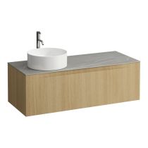 LAUFEN ARUN Zásuvkový element 1200, s 1 zásuvkou, s výrezom vľavo, s vrchnou doskou Piasentina Grigio vr. otvoru pre batériu, 1205x505x390 mm, Špeciálne farby 990, H4161261519901