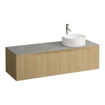 LAUFEN ARUN Zásuvkový element 1400, s 2 zásuvkami, s výrezom vpravo, s vrchnou doskou Piasentina Grigio vr. otvoru pre batériu, 1405x505x390 mm, Bledý dub 250, H4161371512501