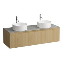 LAUFEN ARUN Zásuvkový element 1400, s 2 zásuvkami, s výrezom vľavo a vpravo, s vrchnou doskou Piasentina Grigio vr. otvoru pre batériu, 1405x505x390 mm, Bledý dub 250, H4161391512501