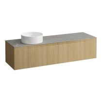 LAUFEN ARUN Zásuvkový element 1600, s 2 zásuvkami, s výrezom vľavo, s vrchnou doskou Piasentina Grigio, 1605x505x390 mm, Bledý dub 250, H4161421512501