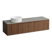 LAUFEN ARUN Zásuvkový element 1600, s 2 zásuvkami, s výrezom vľavo, s vrchnou doskou Piasentina Grigio, 1605x505x390 mm, Noce Canaletto – drevená dyha 630, H4161421516301