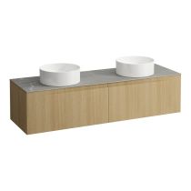 LAUFEN ARUN Zásuvkový element 1600, s 2 zásuvkami, s výrezom vľavo a vpravo, s vrchnou doskou Piasentina Grigio, 1605x505x390 mm, Bledý dub 250, H4161441512501