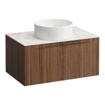 LAUFEN ARUN Zásuvkový element 800, s 1 zásuvkou, s výrezom uprostred, s vrchnou doskou Botticino Crema, 805x505x390 mm, Noce Canaletto – drevená dyha 630, H4171011516301