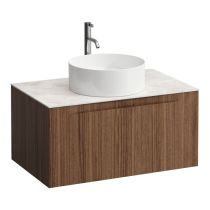 LAUFEN ARUN Zásuvkový element 800, s 1 zásuvkou, s výrezom uprostred, s vrchnou doskou Botticino Crema vr. otvoru pre batériu, 805x505x390 mm, Noce Canaletto – drevená dyha 630, H4171051516301