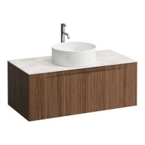 LAUFEN ARUN Zásuvkový element 1000, s 1 zásuvkou, s výrezom uprostred, s vrchnou doskou Botticino Crema vr. otvoru pre batériu, 1005x505x390 mm, Noce Canaletto – drevená dyha 630, H4171151516301