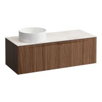 LAUFEN ARUN Zásuvkový element 1200, s 1 zásuvkou, s výrezom vľavo, s vrchnou doskou Botticino Crema, 1205x505x390 mm, Noce Canaletto – drevená dyha 630, H4171221516301