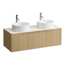 LAUFEN ARUN Zásuvkový element 1200, s 1 zásuvkou, s výrezom vľavo a vpravo, s vrchnou doskou Botticino Crema vr. otvoru pre batériu, 1205x505x390 mm, Bledý dub 250, H4171291512501