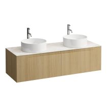 LAUFEN ARUN Zásuvkový element 1400, s 2 zásuvkami, s výrezom vľavo a vpravo, s vrchnou doskou Botticino Crema vr. otvoru pre batériu, 1405x505x390 mm, Bledý dub 250, H4171391512501