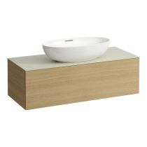 LAUFEN ILBAGNOALESSI Zásuvkový element 1200, s 1 zásuvkou, s výrezom uprostred, top Calce Avorio, pre umývadlo H818975/6, H818977/8, 1200x500x370 mm, Bledý dub 250, H4313110972501