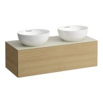 LAUFEN ILBAGNOALESSI Zásuvkový element 1200, s 1 zásuvkou, s výrezom vľavo a vpravo, top Calce Avorio, pre umývadlo H818975/6, 1200x500x370 mm, Bledý dub 250, H4313140972501