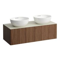 LAUFEN ILBAGNOALESSI Zásuvkový element 1200, s 1 zásuvkou, s výrezom vľavo a vpravo, top Calce Avorio, pre umývadlo H818975/6, 1200x500x370 mm, Noce Canaletto – drevená dyha 630, H4313140976301