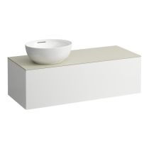 LAUFEN ILBAGNOALESSI Zásuvkový element 1200, s 1 zásuvkou, s výrezom vľavo, top Calce Avorio vr. otvoru pre batériu, pre umývadlo H818975/6, 1200x500x370 mm, Biela matná 260, H4313160972601