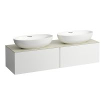 LAUFEN ILBAGNOALESSI Zásuvkový element 1600, s 2 zásuvkami, s výrezom vľavo a vpravo, top Calce Avorio vr. otvoru pre batériu, pre umývadlo H818975/6. H818977/8, 1600x500x370 mm, Biela matná 260, H4313570972601