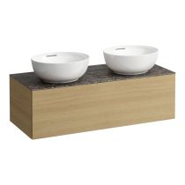 LAUFEN ILBAGNOALESSI Zásuvkový element 1200, s 1 zásuvkou, s výrezom vľavo a vpravo, top Marrone Naturale vr. otvoru pre batériu, pre umývadlo H818975/6, 1200x500x370 mm, Bledý dub 250, H4323180972501