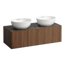 LAUFEN ILBAGNOALESSI Zásuvkový element 1200, s 1 zásuvkou, s výrezom vľavo a vpravo, top Marrone Naturale vr. otvoru pre batériu, pre umývadlo H818975/6, 1200x500x370 mm, Noce Canaletto – drevená dyha 630, H4323180976301