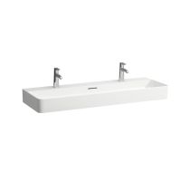 LAUFEN VAL Umývadlo s dvoma otvormi pre dve batérie s prepadom, SaphirKeramik, 1200x420 mm, farba Biela LCC, H8102894001071
