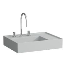LAUFEN Kartell LAUFEN Umývadlo, odkladacia plocha vpravo, so skrytým odpadom s tromi otvormi pre batériu, bez prepadu, SaphirKeramik, 600x460 mm, farba Šedá mat, H8103347591581