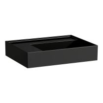 LAUFEN Kartell LAUFEN Umývadlo, odkladacia plocha vľavo, so skrytým odpadom bez otvoru pre batériu, bez prepadu, SaphirKeramik, 600x460 mm, farba Čierna lesklá, H8103350201121