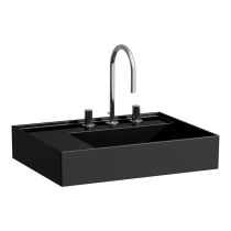 LAUFEN Kartell LAUFEN Umývadlo, odkladacia plocha vľavo, so skrytým odpadom s tromi otvormi pre batériu, bez prepadu, SaphirKeramik, 600x460 mm, farba Čierna lesklá, H8103350201581