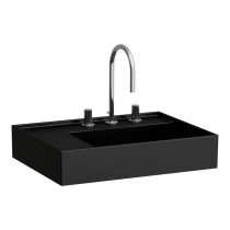 LAUFEN Kartell LAUFEN Umývadlo, odkladacia plocha vľavo, so skrytým odpadom s tromi otvormi pre batériu, bez prepadu, SaphirKeramik, 600x460 mm, farba Čierna matná, H8103357161581