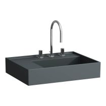 LAUFEN Kartell LAUFEN Umývadlo, odkladacia plocha vľavo, so skrytým odpadom s tromi otvormi pre batériu, bez prepadu, SaphirKeramik, 600x460 mm, farba Grafit mat, H8103357581581