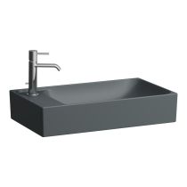 LAUFEN MEDA Umývadlová misa, s armatúrnou doskou vľavo s armatúrovou doskou vľavo, s jedným otvorom pre batériu vľavo, bez prepadu, 600x350 mm, farba Grafit mat, H8121137581131