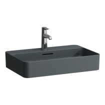 LAUFEN VAL Umývadlová misa, s armatúrnou doskou s jedným otvorom pre batériu uprostred s prepadom, SaphirKeramik, 600x400 mm, farba Grafit mat, H8122857581041