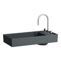 LAUFEN Kartell LAUFEN Umývadlová misa s plochou pre armatúru, so skrytým odpadom s tromi otvormi pre batériu, bez prepadu, SaphirKeramik, 750x350 mm, farba Grafit mat, H8123327581581