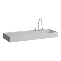 LAUFEN Kartell LAUFEN Umývadlo do nábytku, odkladacia plocha vľavo, bez prepadu, vrátane odpadového ventilu s tromi otvormi pre batériu, bez prepadu, SaphirKeramik, 1200x460 mm, farba Šedá mat, H8133337591581