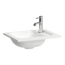 LAUFEN MEDA Umývadielko, s armatúrnou doskou vpravo, materiál Marbond s armatúrovou doskou vpravo, s jedným otvorom pre batériu vpravo, bez prepadu, 442x342 mm, farba Biela, H8141100001141