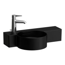 LAUFEN VAL Okrúhle umývadielko, s odkladacou plochou vpravo s armatúrovou doskou vľavo, s jedným otvorom pre batériu vľavo, bez prepadu, SaphirKeramik, 550x315 mm, farba Čierna matná, H8152837161131