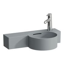 LAUFEN VAL Okrúhle umývadielko, s odkladacou plochou vľavo s armatúrovou doskou vpravo, s jedným otvorom pre batériu vpravo, bez prepadu, SaphirKeramik, 550x315 mm, farba Grafit mat, H8152847581141