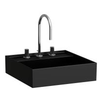LAUFEN Kartell LAUFEN Umývadielko so skrytým odpadom s tromi otvormi pre batériu, bez prepadu, SaphirKeramik, 460x460 mm, farba Čierna matná, H8153317161581