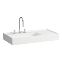 LAUFEN Kartell LAUFEN Umývadlo so skrytým odpadom, odkladacia plocha vpravo, brúsená spodná časť s tromi otvormi pre batériu, bez prepadu, SaphirKeramik, 900x460 mm, farba Biela LCC, H8183384001581