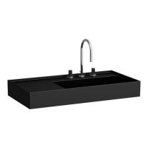 LAUFEN Kartell LAUFEN Umývadlo so skrytým odpadom, odkladacia plocha vľavo, brúsená spodná časť bez otvoru pre batériu, bez prepadu, SaphirKeramik, 900x460 mm, farba Čierna matná, H8183397161121