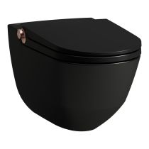 LAUFEN CLEANET RIVA Závesné WC rimless so zabudovanou bidetovou spŕškou, WC sedadlo s poklopom so spomaľovacím mechanizmom, diaľkový ovládač, Čierna matná s brúsenou zlato-rúžovou 719, 600x395 mm, H8206917190001