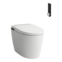 LAUFEN CLEANET ALVIA Stacionárne WC, hlboké splachovenie, Silnet Flush s aut. splach. a predplachom., vrátane WC sedadla s poklopom s aut. zdvíhaním a sklápaním so spomaľovaním, vyhriev. dosky,  dial. ovlád., Wi-Fi, sušenia, UV dezinf. a amb. osvetlenia, 