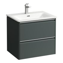 LAUFEN PALACE Umývadlo slim so skrinkou 60 cm, s 2 zásuvkami, vr. deliaceho systému do zásuviek, úchytka z eloxovaného hliníka (lesk), 600x450x545 mm, Šedá traffic 266, H8607022661041