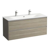 LAUFEN PALACE Umývadlo slim so skrinkou 120 cm, s 2 zásuvkami, vr. deliaceho systému do zásuviek, úchytka z eloxovaného hliníka (lesk), 1200x450x545 mm, Bledý brest 262, H8607092621071