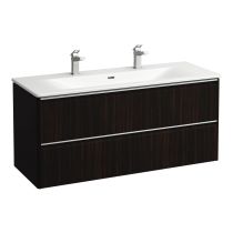 LAUFEN PALACE Umývadlo slim so skrinkou 120 cm, s 2 zásuvkami, vr. deliaceho systému do zásuviek, úchytka z eloxovaného hliníka (lesk), 1200x450x545 mm, Tmavohnedý brest 263, H8607092631071