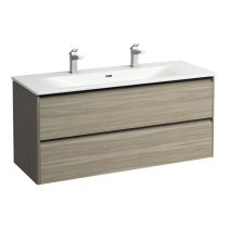 LAUFEN PALACE Umývadlo slim so skrinkou 120 cm, s 2 zásuvkami, vr. deliaceho systému do zásuviek, úchytka z tmavého hliníka (mat), 1200x450x545 mm, Bledý brest 262, H8617092621071