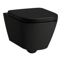 LAUFEN MEDA, Závesný WC COMBI PACK, Silent Flush, Rimless, hlboké splachovanie, vrátane WC sedadla s poklopom so spomaľovacím sklápacím systémom a sadu zvukovo izolačných podložiek medzi WC a stenu, Čierna matná 716, 540x360 mm, H8661107160001