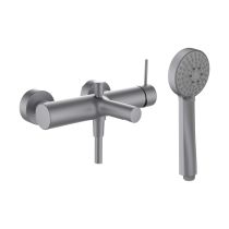 LAUFEN TWINPLUS SLIM Vaňová nástenná páková batéria, so sprchovou hadicou 1500 mm a ručnou sprchou MyTwin100, PVD inox kartáčovaná oceľ 423, HF505460423600