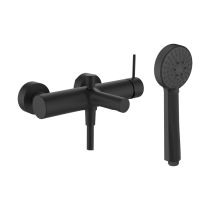 LAUFEN TWINPLUS SLIM Vaňová nástenná páková batéria, so sprchovou hadicou 1500 mm a ručnou sprchou MyTwin100, PVD titán čierný mat 428, HF505460428600