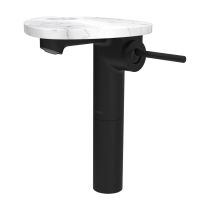 LAUFEN ADA Umývadlová stojánková páková batéria vysoká s výtokom 110 mm, bez výpusti, vrátane poličky s otvorom, PVD čierna/mramor biely 515, HF506714515000