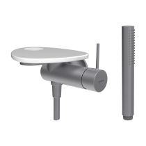 LAUFEN ADA Sprchová podomietková páková batéria pre 1-bodový Simibox, s ručnou sprchou a hadicou, vrátane poličky s otvorom, PVD nerez/biela lesklá 501, HF506755501000